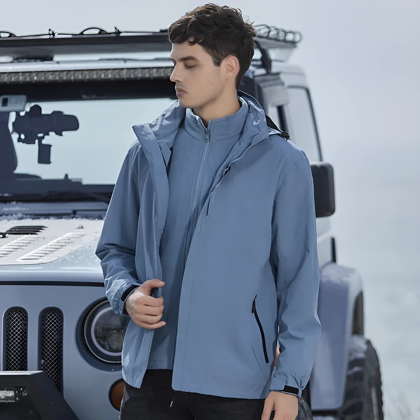 Three-in-one removable waterproof mountaineering suit with polar fleece lining in fluorescent colours