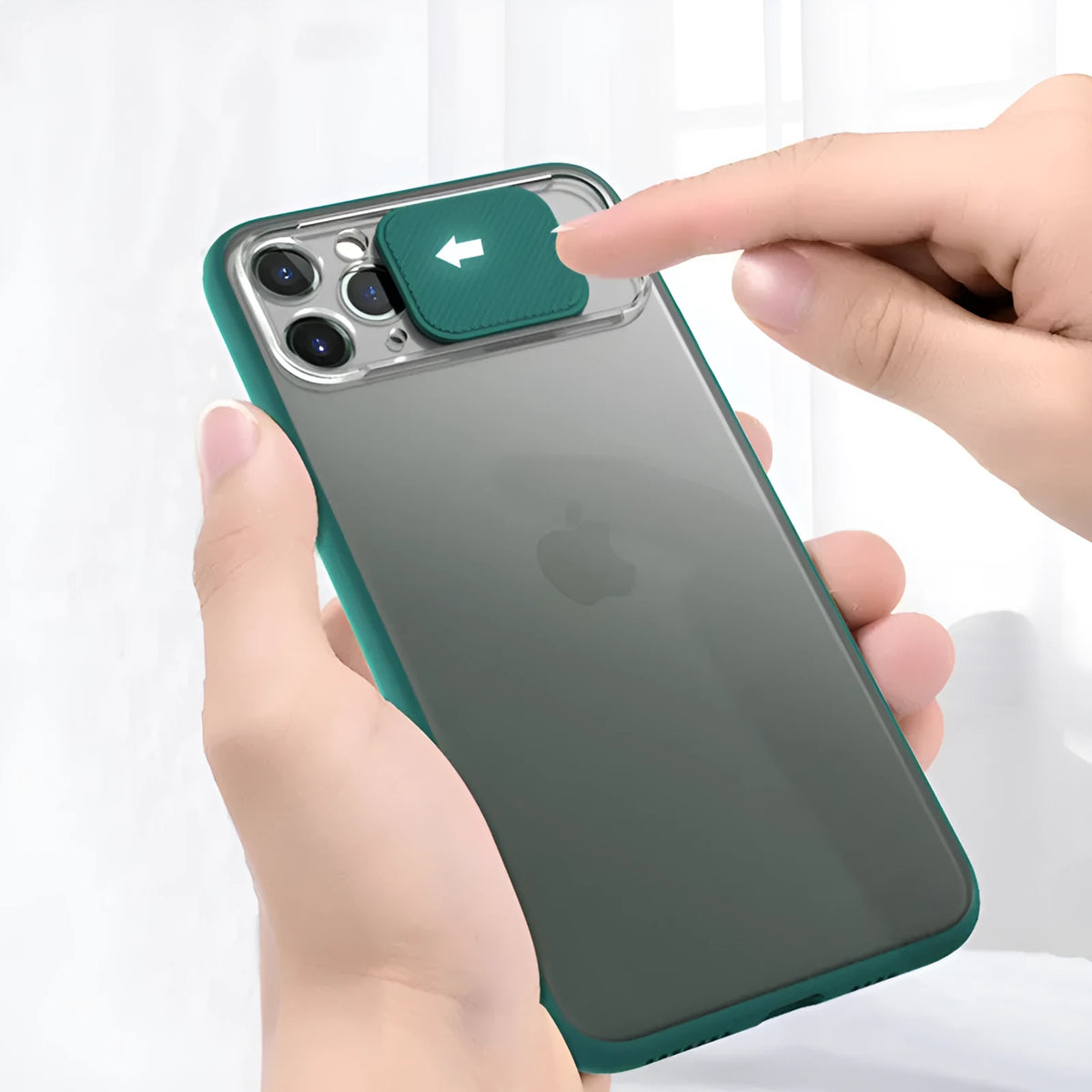 Lens sliding phone case for iPhone in multiple colours showing back cover design