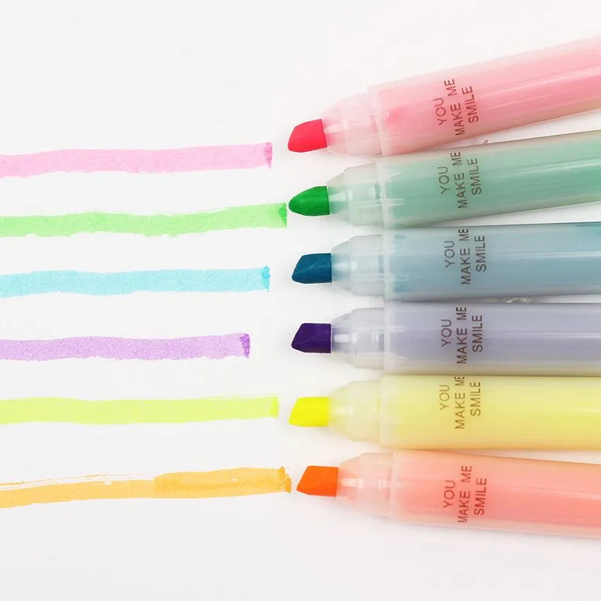 Six colour highlighter set with oblique tips and plastic shells, supplied in a bag