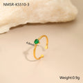 Open-ended heart-shaped ring with geometric design and zircon inlay in stainless steel