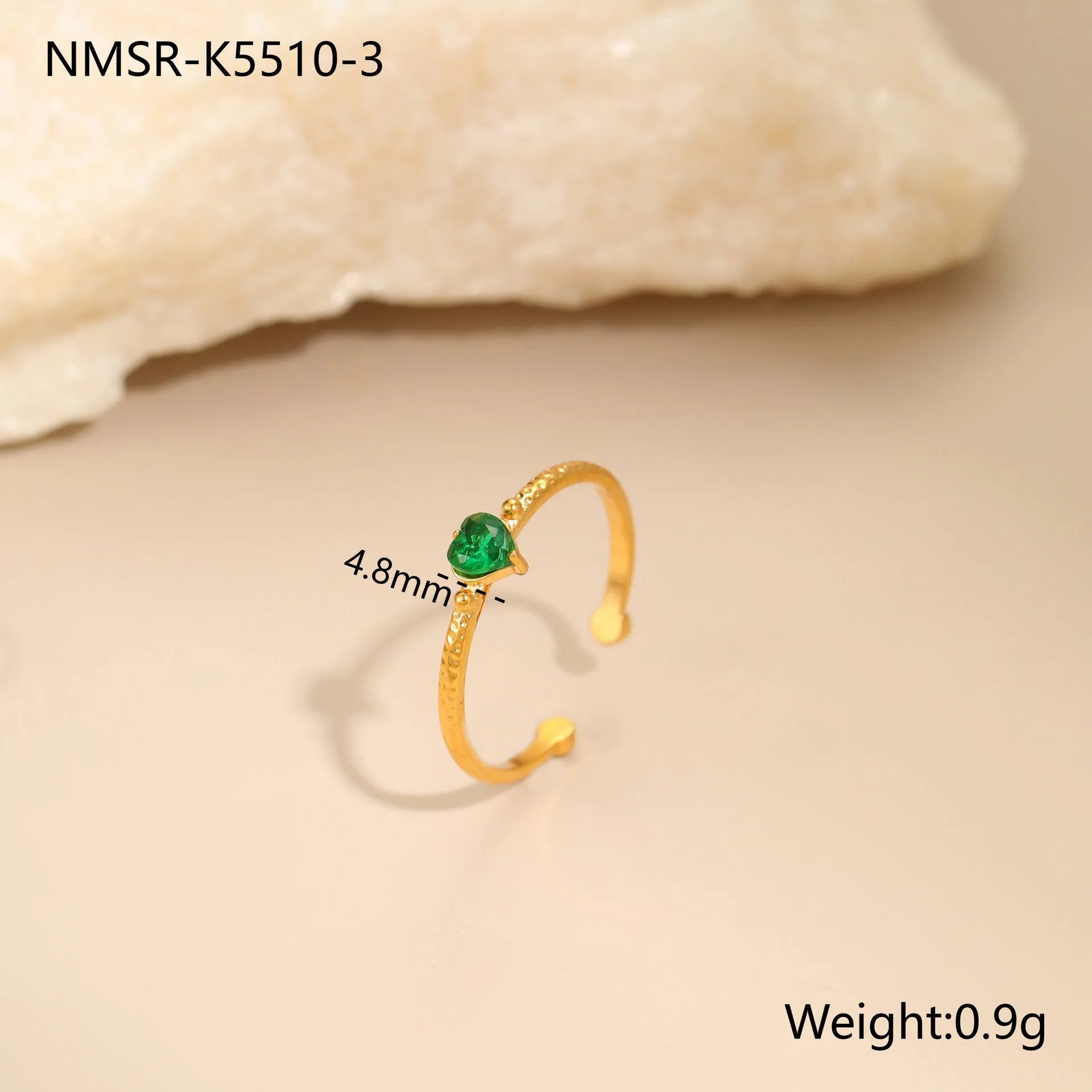 Open-ended heart-shaped ring with geometric design and zircon inlay in stainless steel