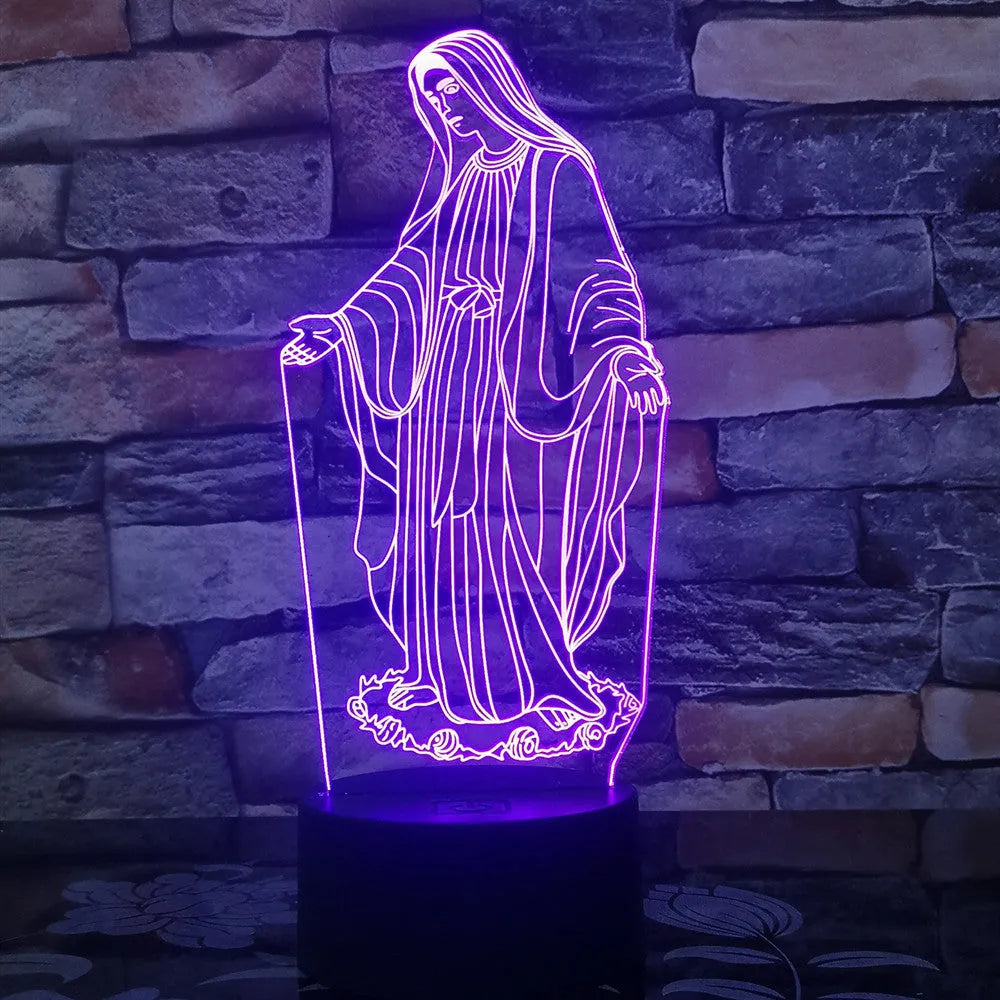 3D LED night light showing laser-engraved acrylic plate creating a stereoscopic dual-ring light pattern with colour change options.