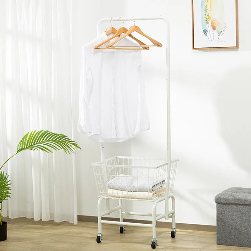 Single rod iron pulley storage car in white or black for wardrobe organisation