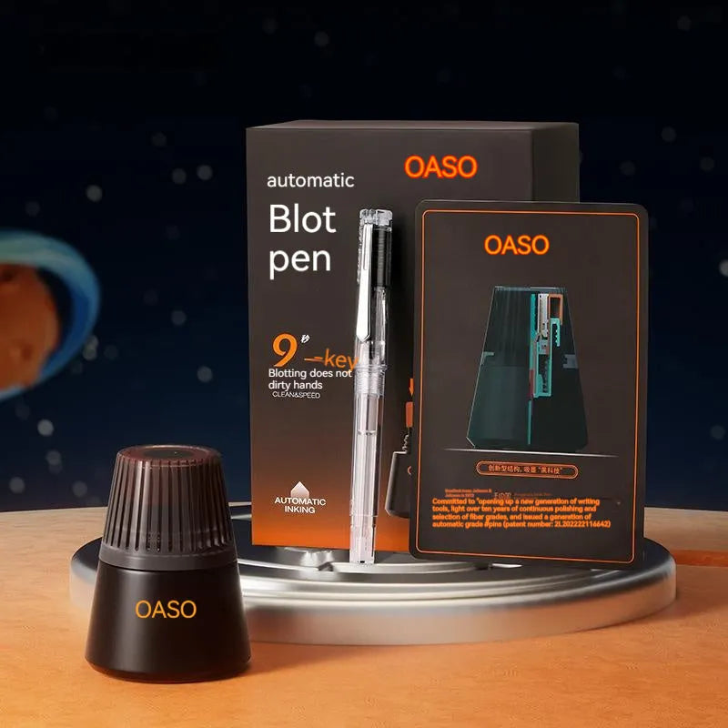 Automatic suction pen student writing set with plastic shell, two pen head sizes, and ink colour options