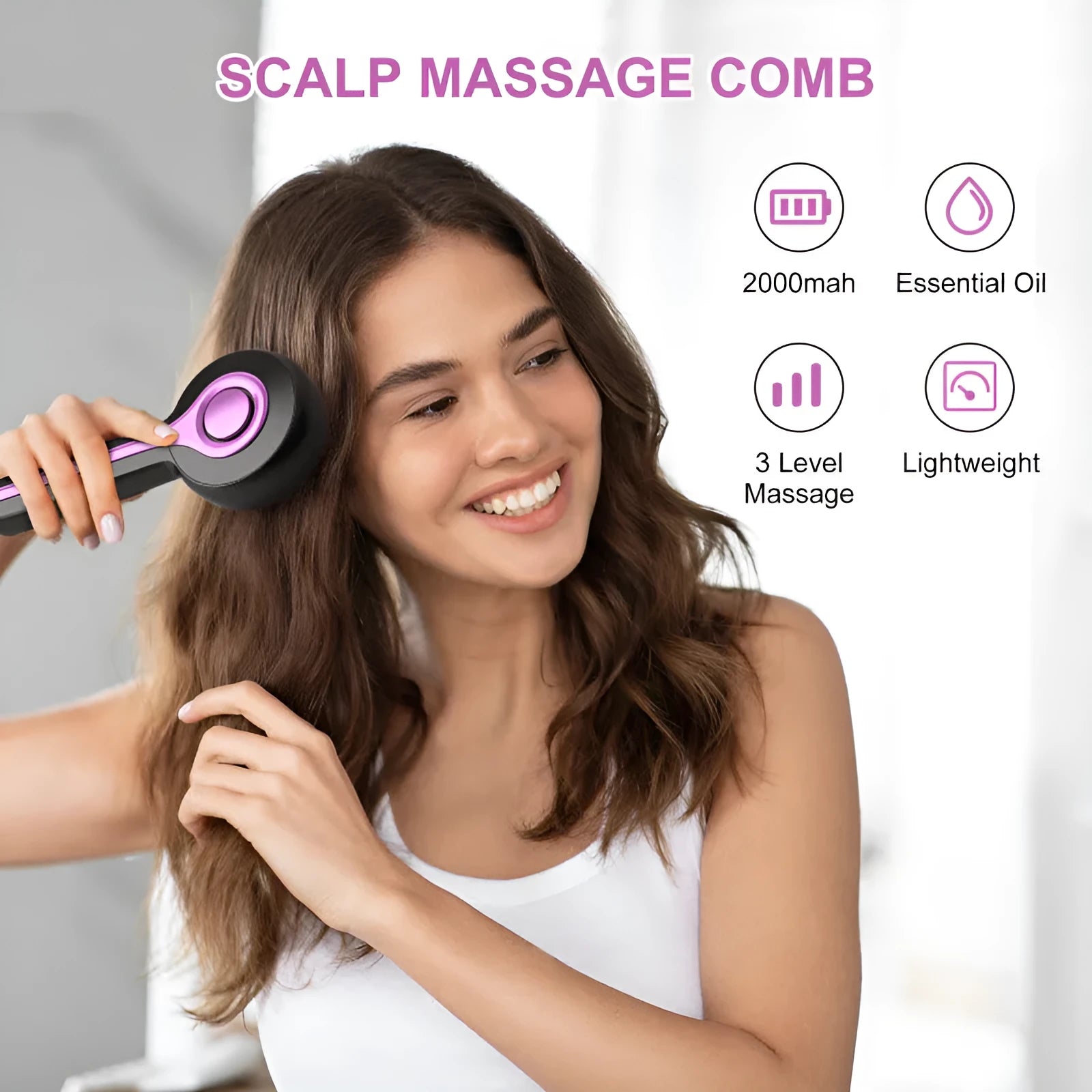 Black anti-leak hair brush massager with USB charging port and mechanical speed controls
