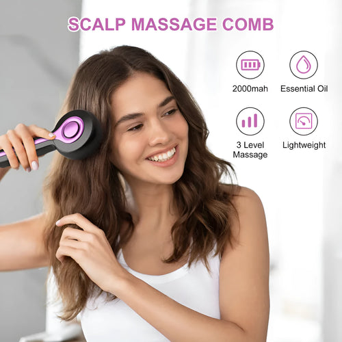 Black anti-leak hair brush massager with USB charging port and mechanical speed controls
