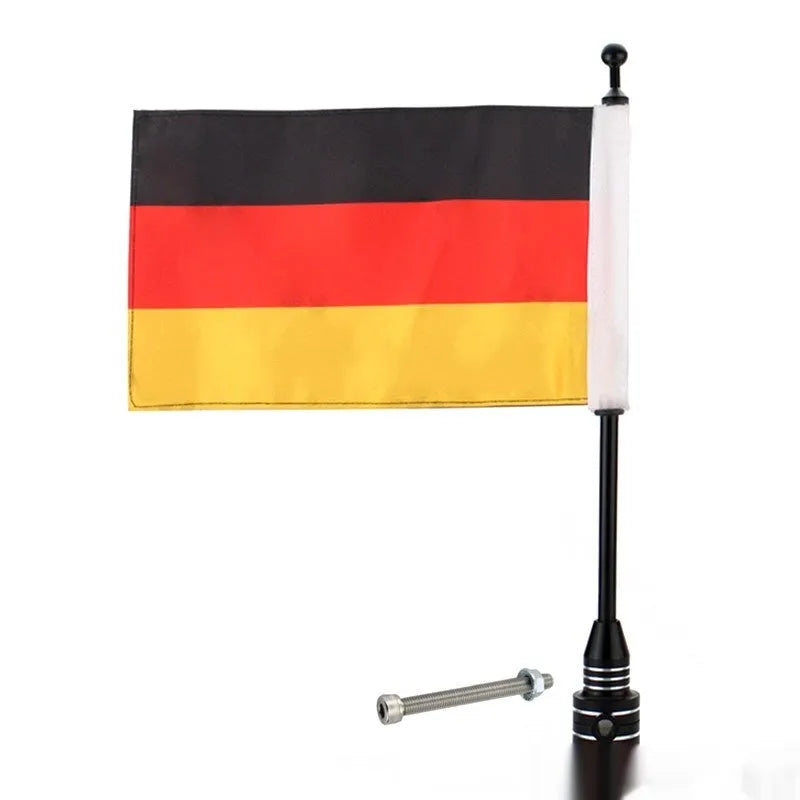 Silver electroplated metal flagpole for caravan side box or luggage rack mounting