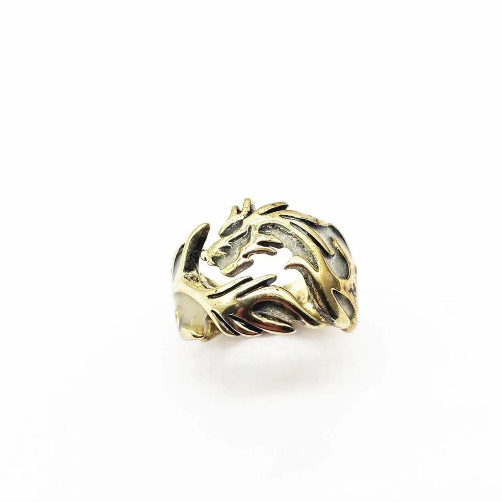Chinese style luminous dragon pattern adjustable ring in antique silver blue and green electroplated finish
