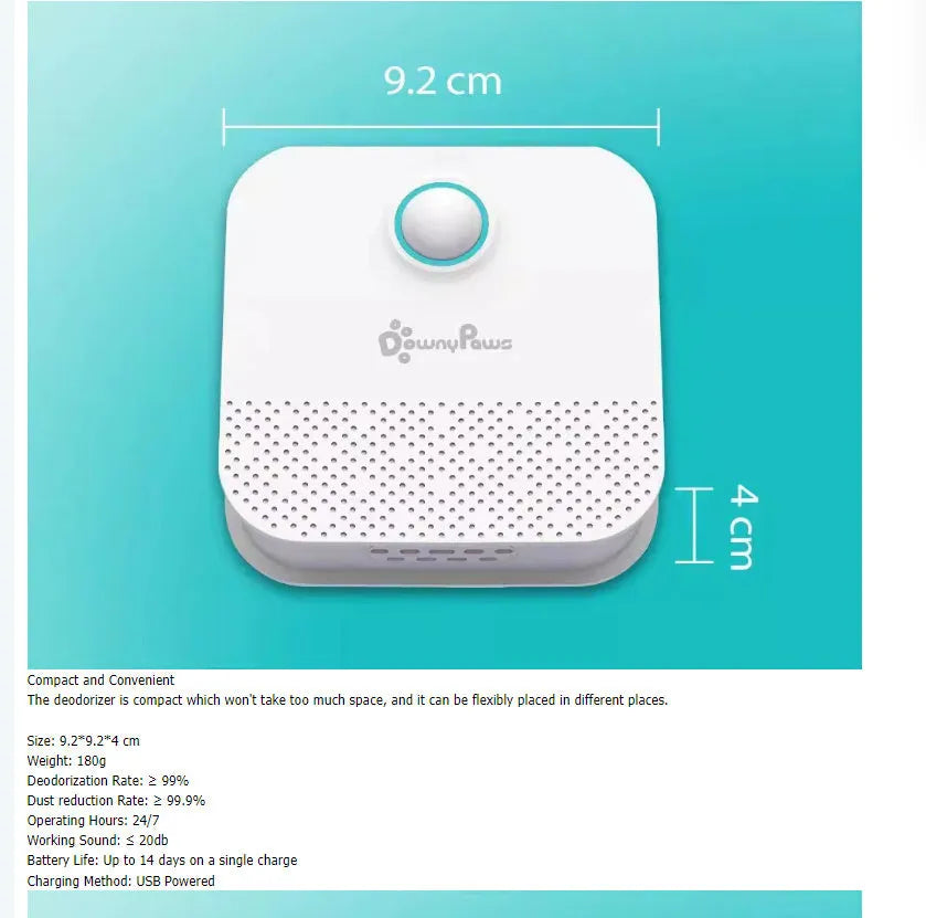 White DownyPaws 4000mAh smart cat litter odor purifier with compact rectangular design