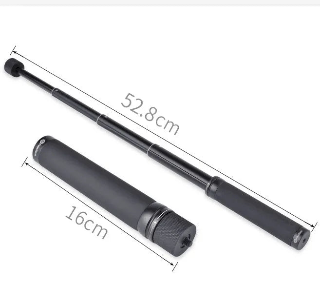 Black retractable selfie stick handheld stabiliser extended for smartphone photography