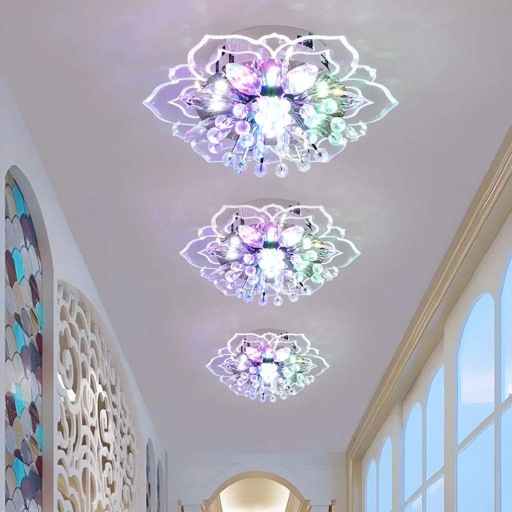 Modern crystal ceiling lamp with flower-shaped shade and LED light source for living room or bedroom