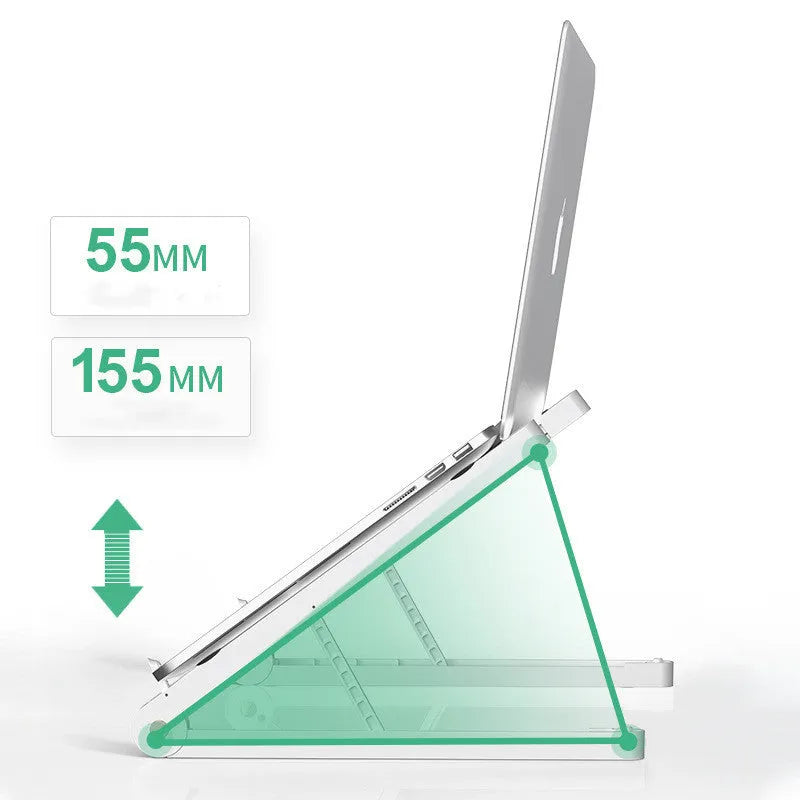 Folding ABS notebook stand in White or Black, 32 * 275MM, for desktop laptop use.