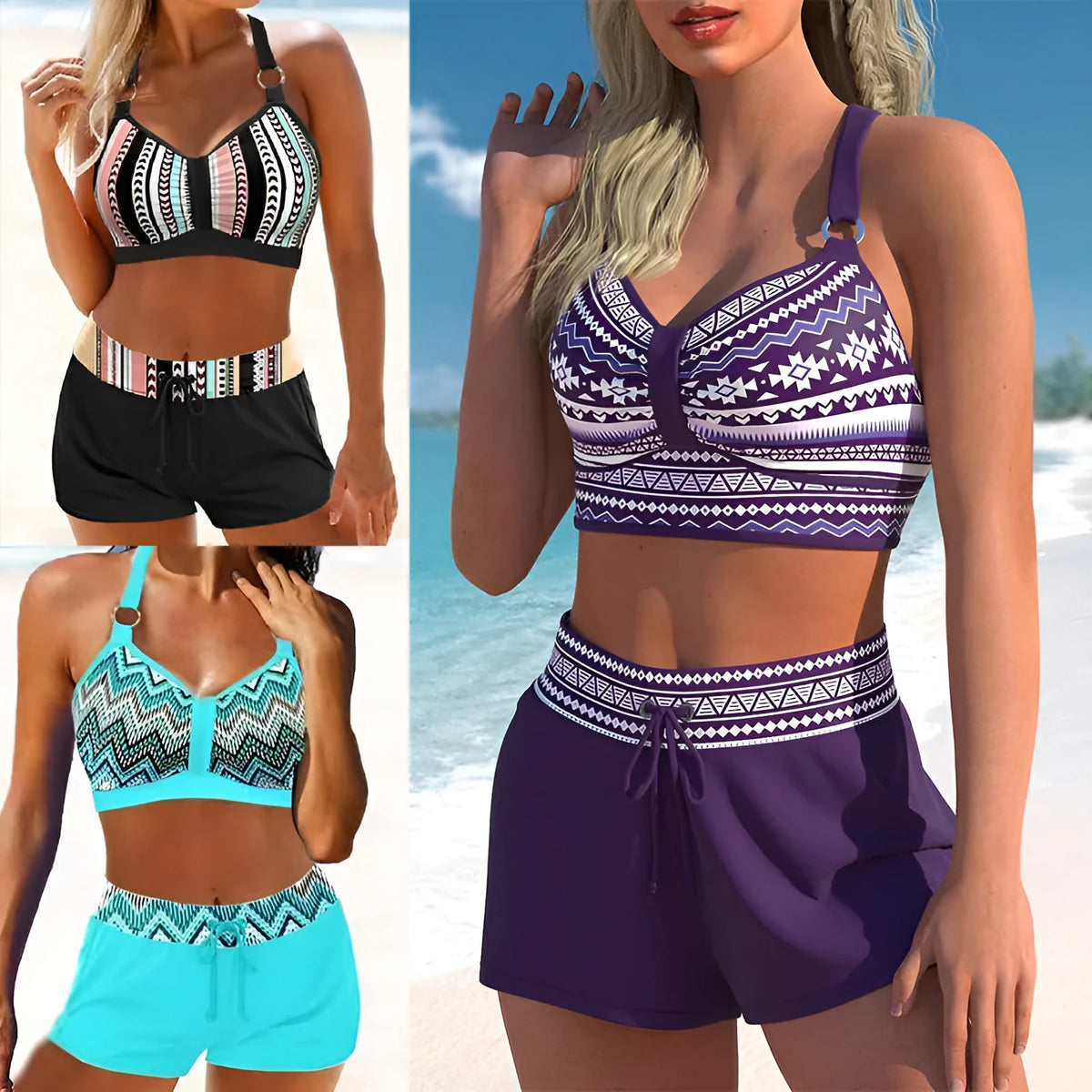 Women's two-piece swimsuit bikini in print colour with separate top and bottom