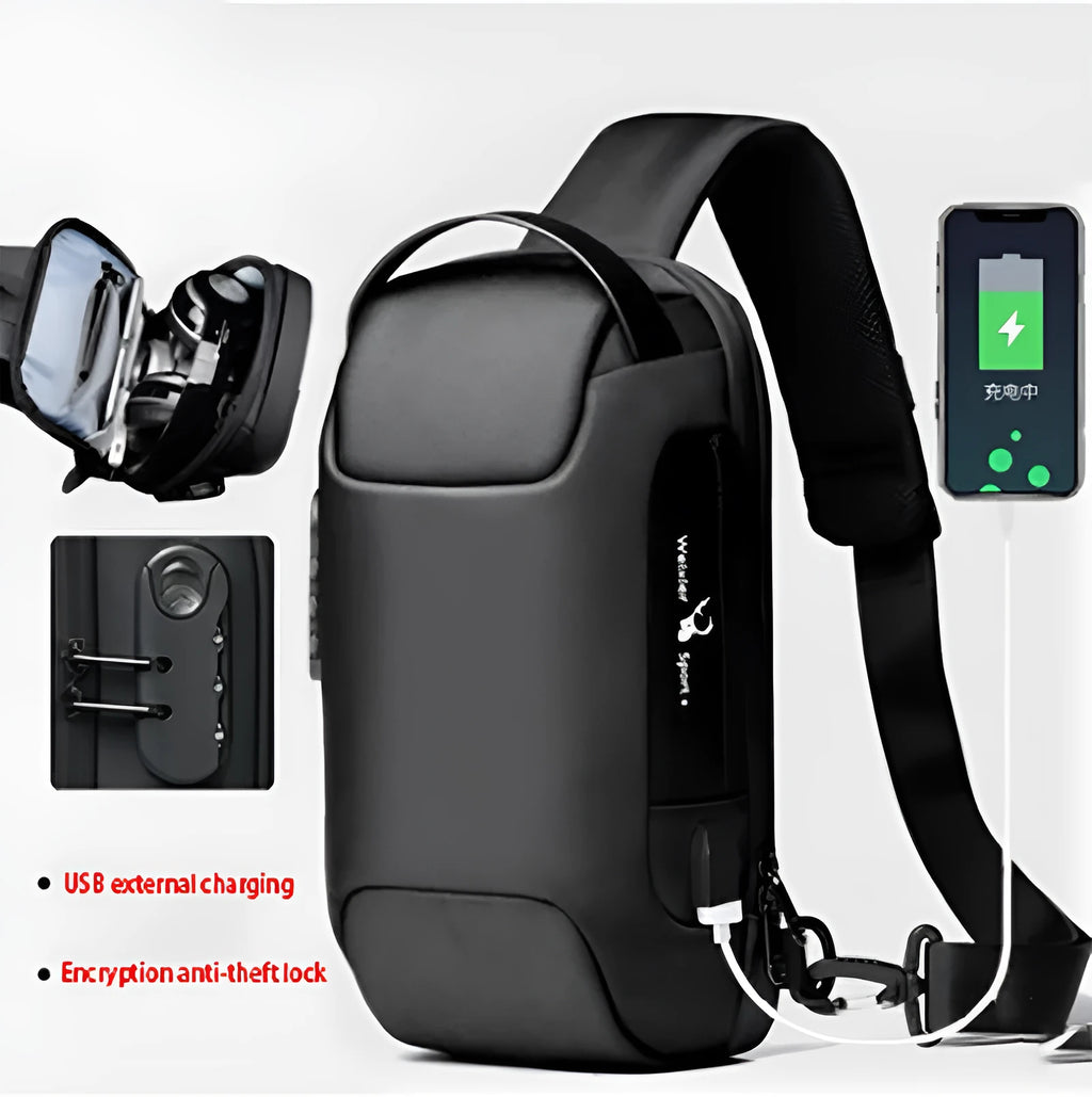 Men's waterproof Oxford cloth crossbody bag with anti-theft design and internal organiser pockets