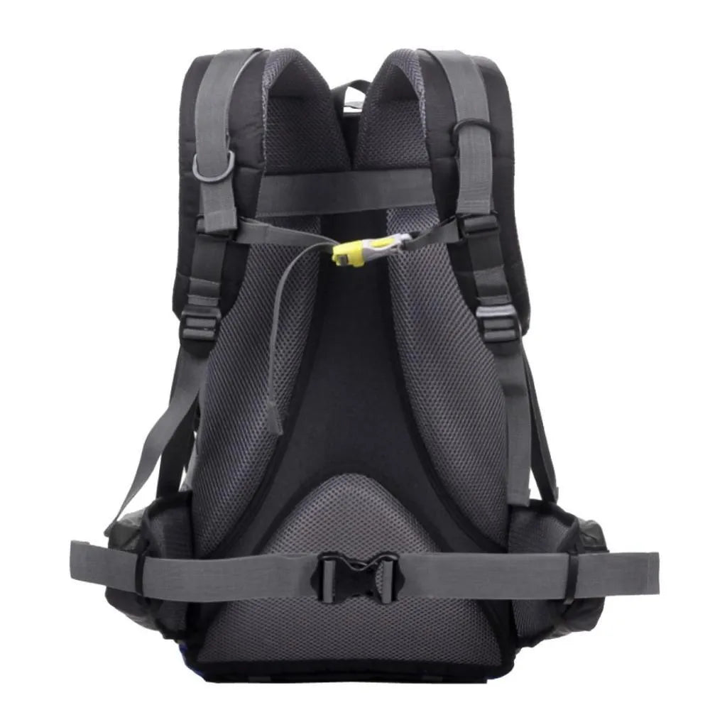 Polyester leisure sports travel backpack in green blue black or orange for hiking and camping with 32cm width and 50cm height.