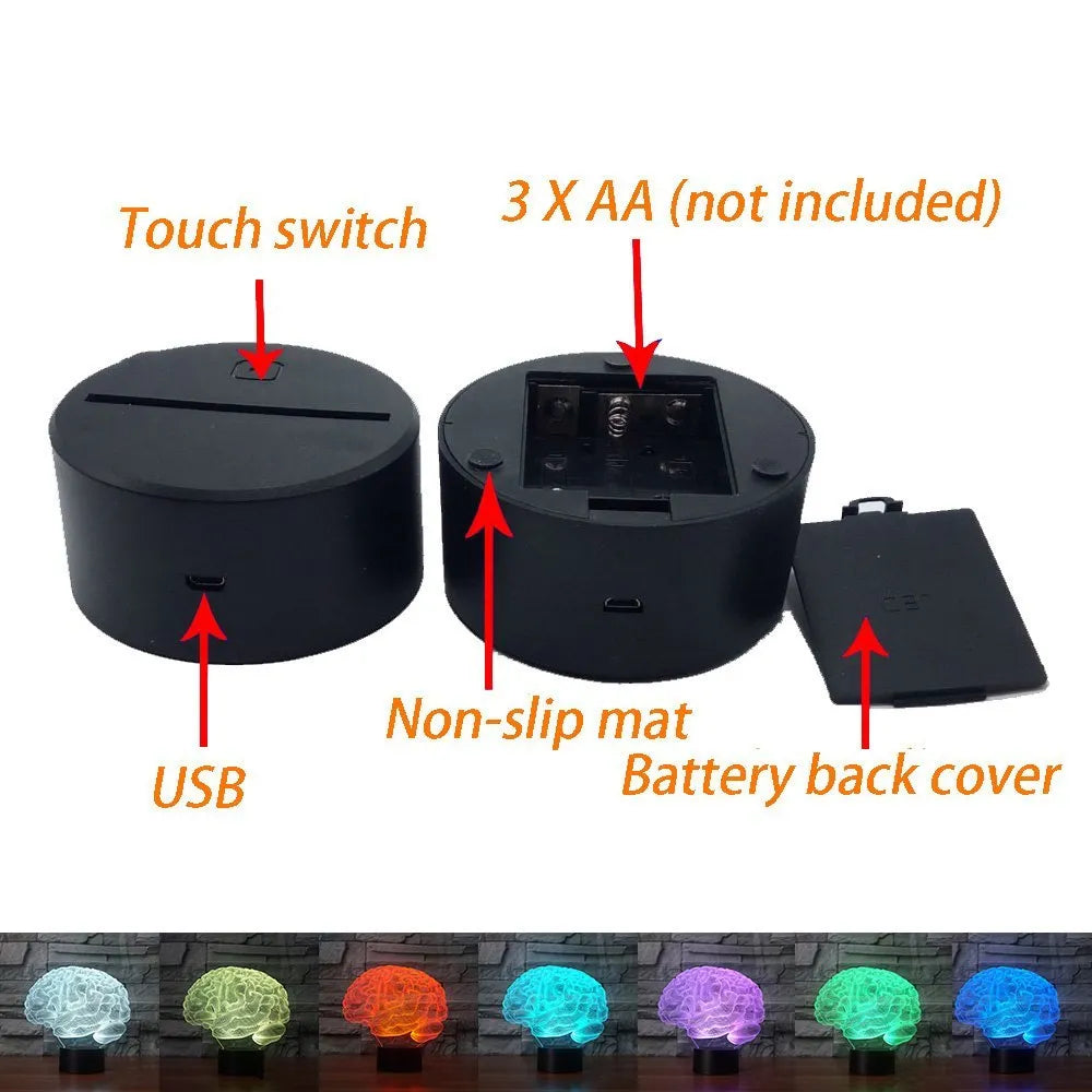 3D LED desk lamp with acrylic visual illusion and remote control for colour changing