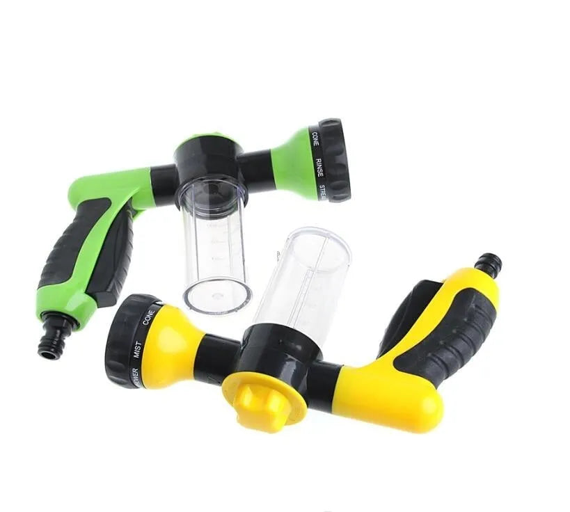Green high pressure foam spray gun with adjustable nozzle for car washing and garden cleaning
