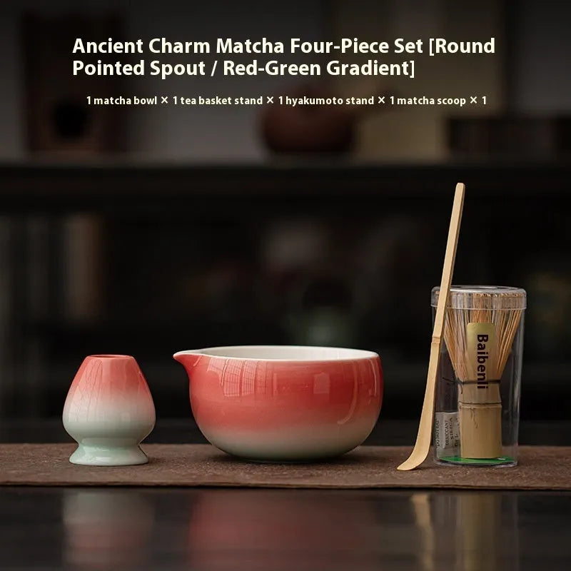 Ceramic matcha tea set with 550ml bowl, whisk, stand, and spoon in Chinese style glaze finish