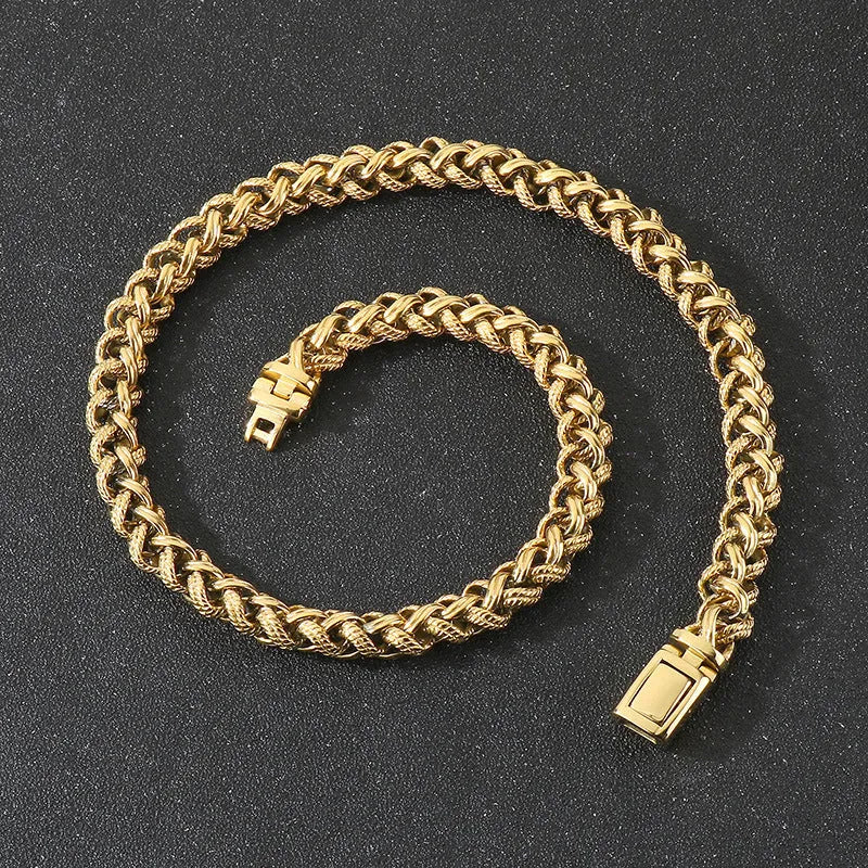 Men's antique silver titanium steel keel chain necklace with large hemp flower links.