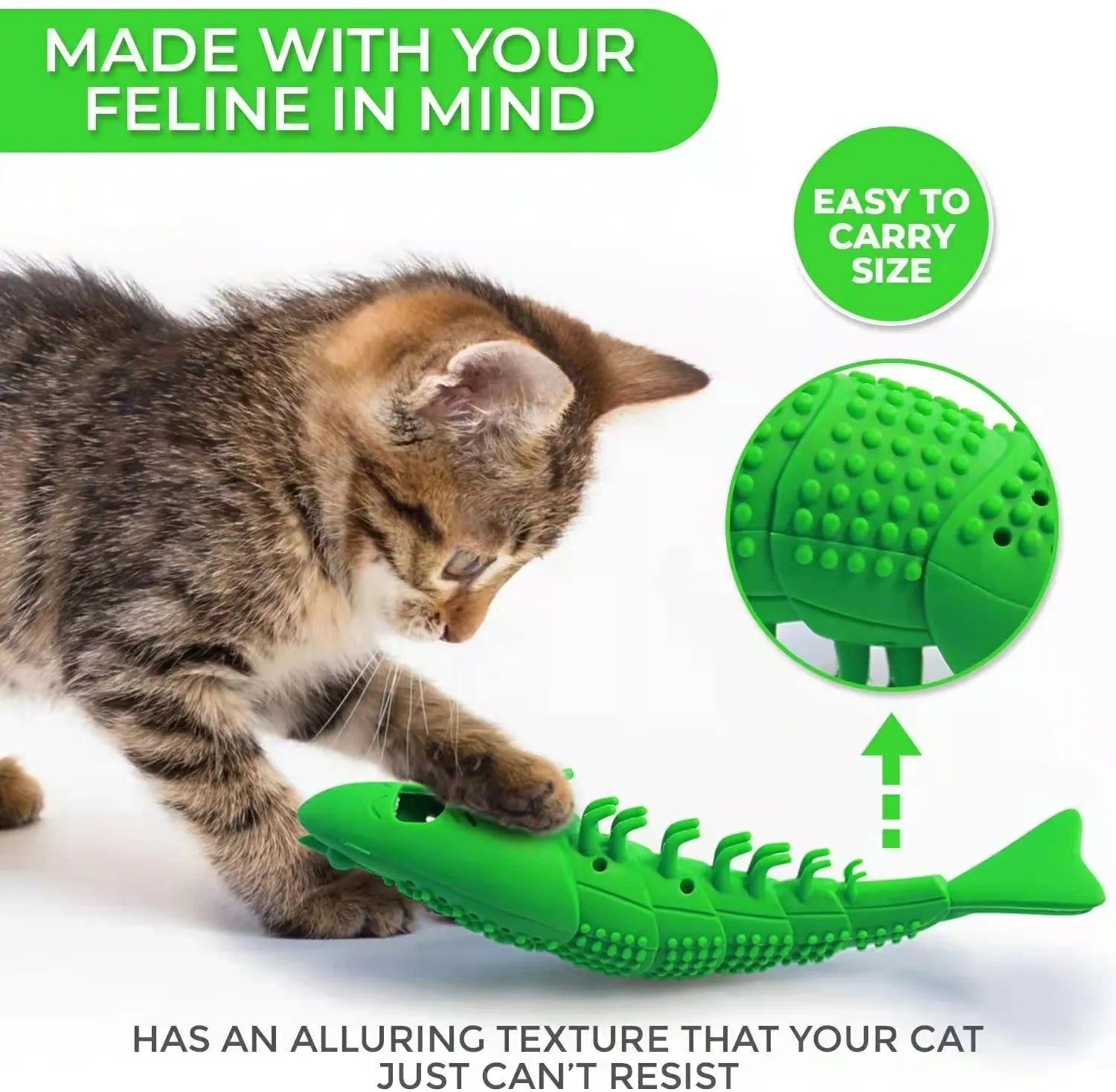 Blue hard rubber cat chew toy for dental cleaning with catnip centre.