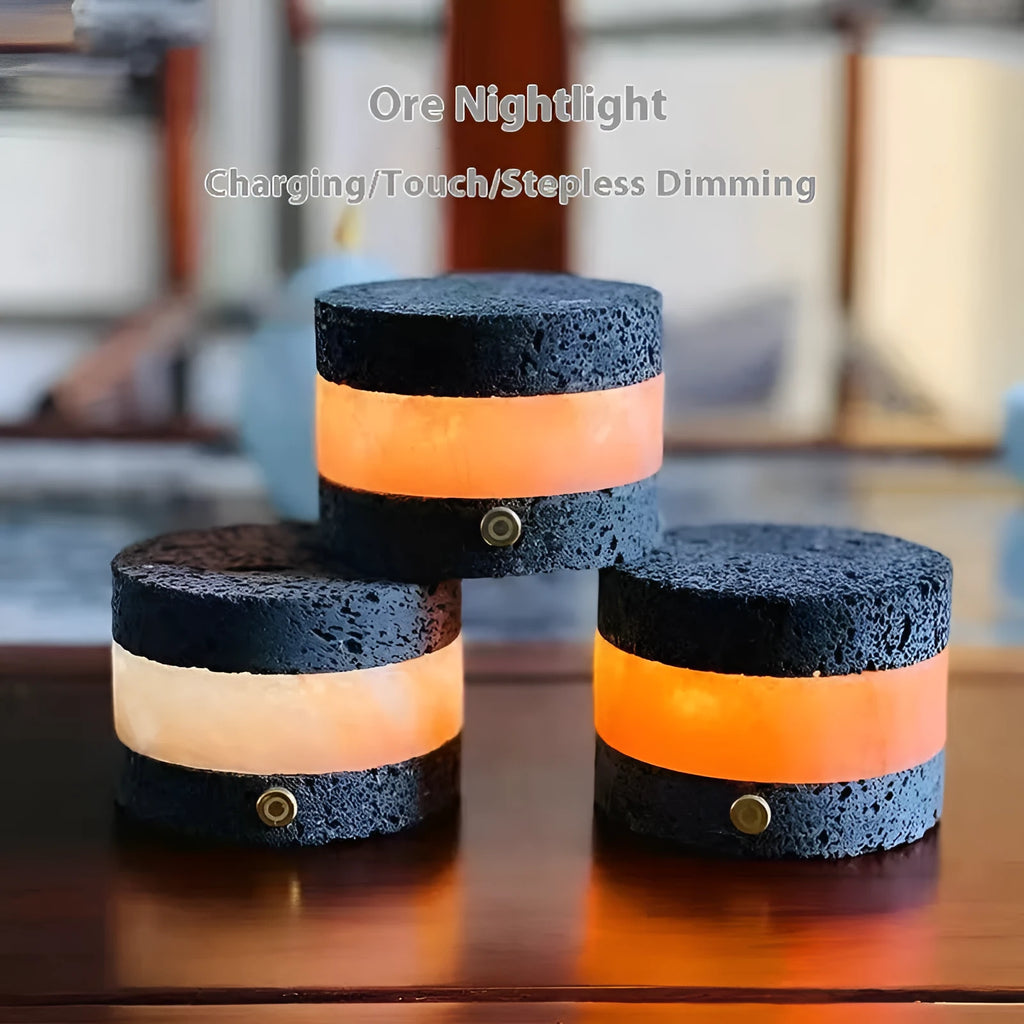 Orange volcanic rock USB night lamp with essential oil diffuser and touch dimming controls