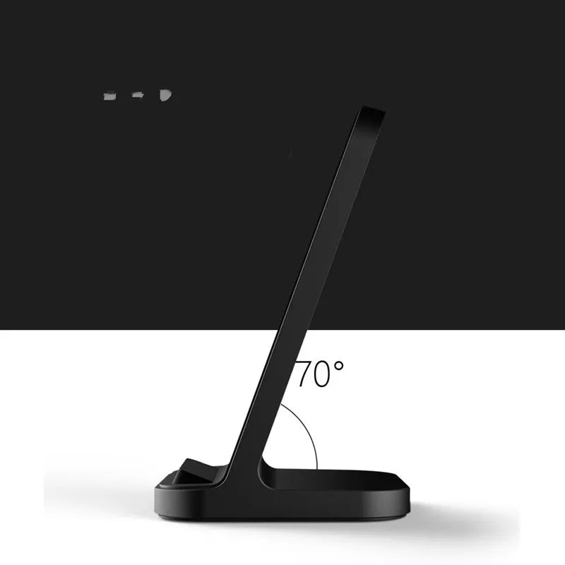 Dark grey vertical wireless charger for Apple smartphones with 70mm square base