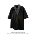 Men's black Henry collar polo shirt sweater with short sleeves and pullover design