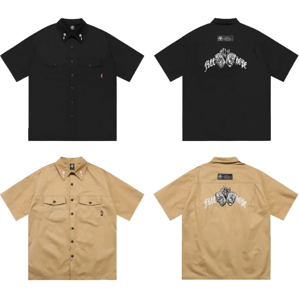 Men's black cotton blend half sleeve work shirt with chest pocket in loose-fitting plus size