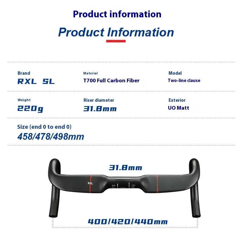 Carbon fibre road bicycle handlebar showing drop shape and double line colour detail