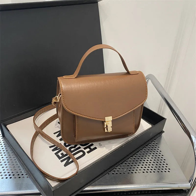 Urban simplicity horizontal square PU crossbody bag with sewing line details and nylon lining in black, white, red, or dark brown