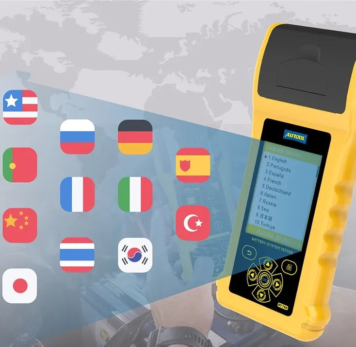 AUTOOL BT760 12V 24V vehicle battery tester with colour screen and thermal printer for car and truck diagnostics