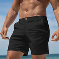 Men's cotton blend straight-leg sports shorts in black with micro-elastic waistband