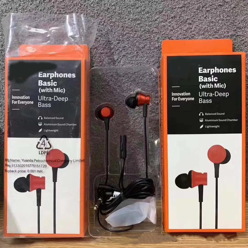 Piston in-ear wired headphones with 3.5mm jack in black, blue and red colour options