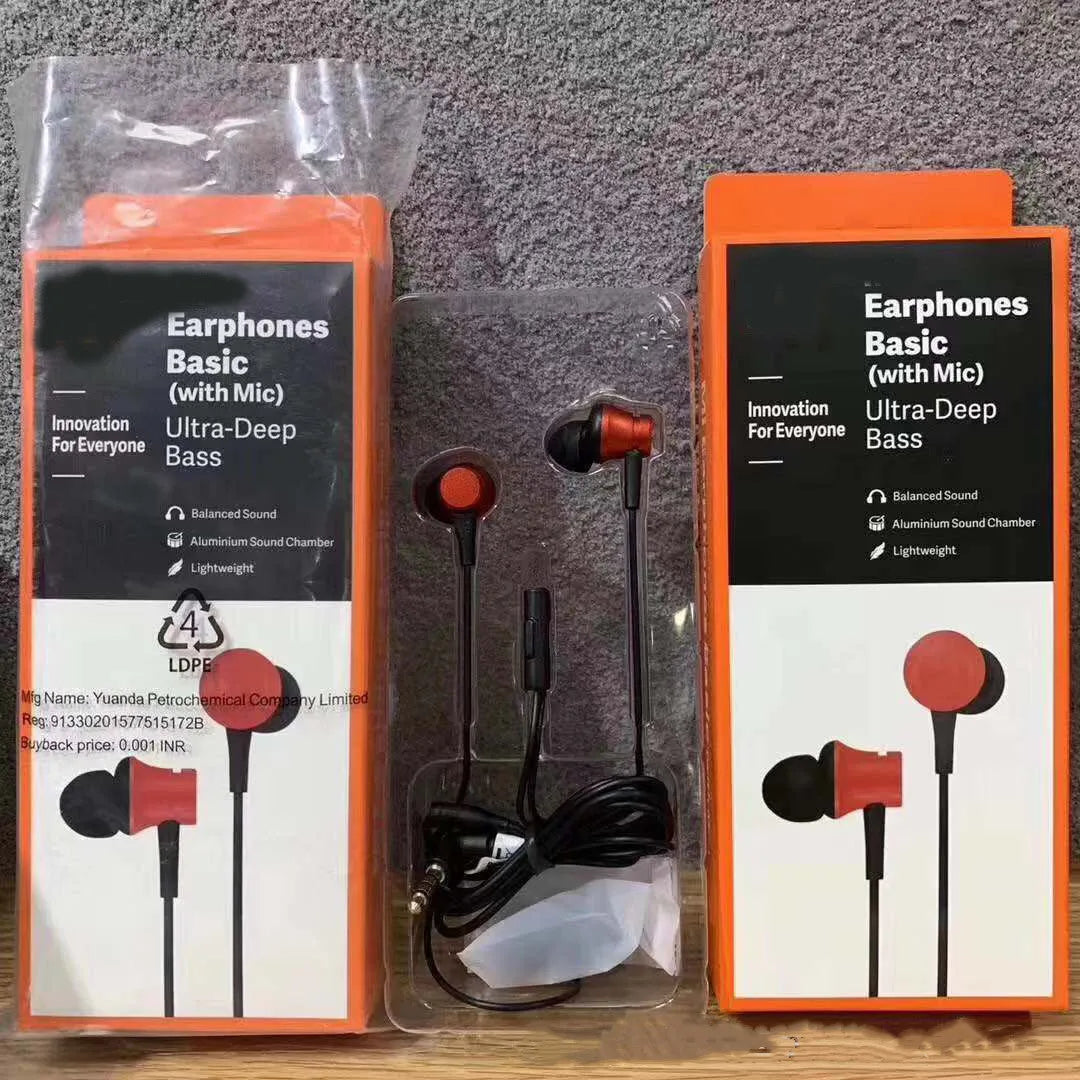 Piston in-ear wired headphones with 3.5mm jack in black, blue and red colour options