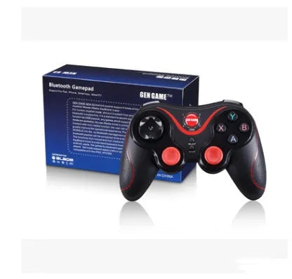 Black X3 Bluetooth wireless game controller for Android phones with optional mobile phone clip attached