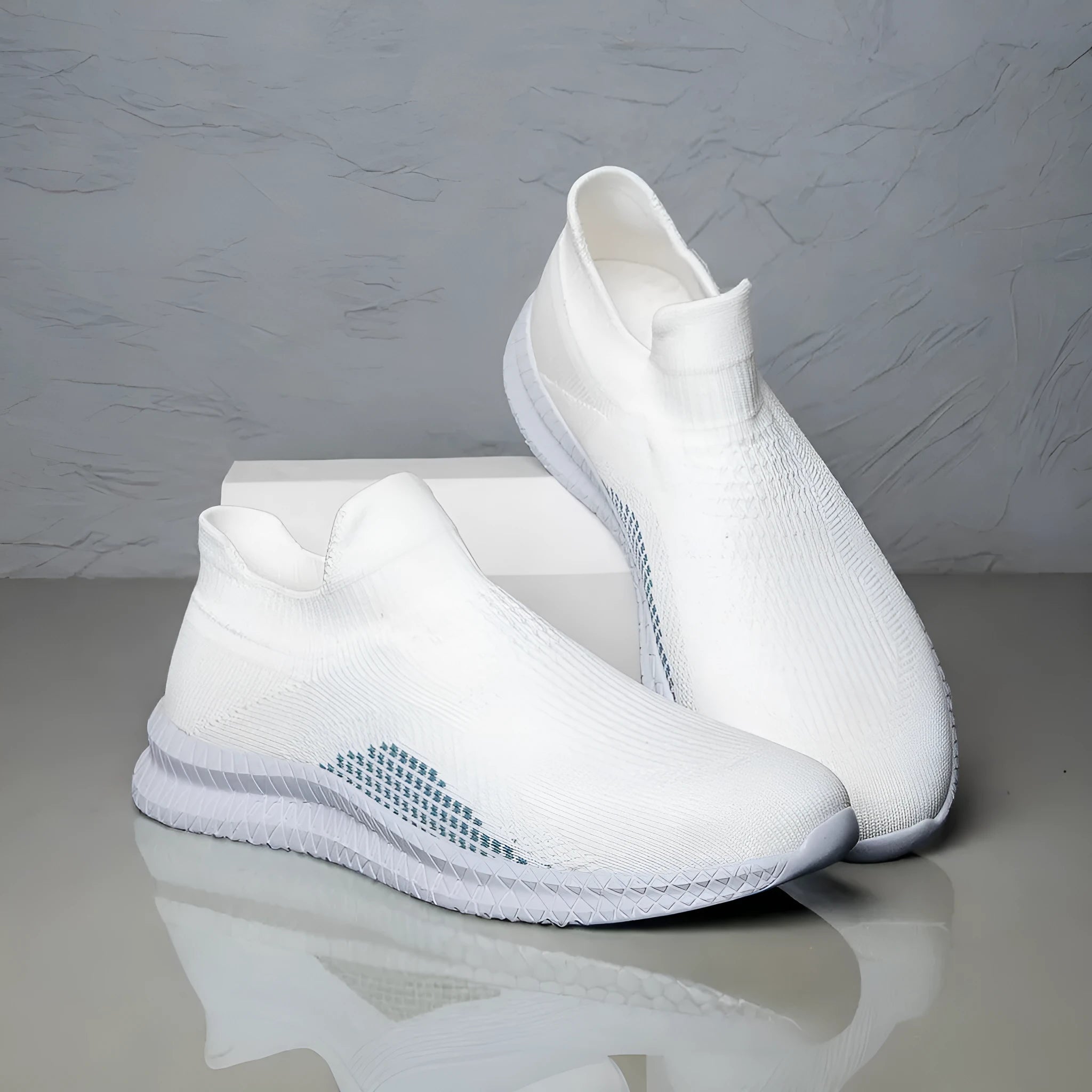 Popcorn Flyknit fabric low-top casual sneaker in solid colour with round toe on a white background.