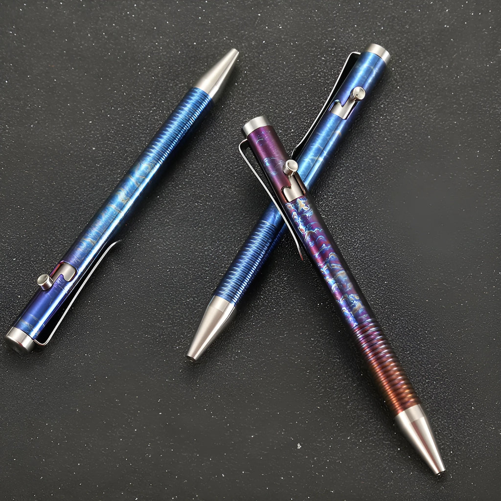 Titanium alloy gun bolt handle ballpoint pen with phantom colour finish.