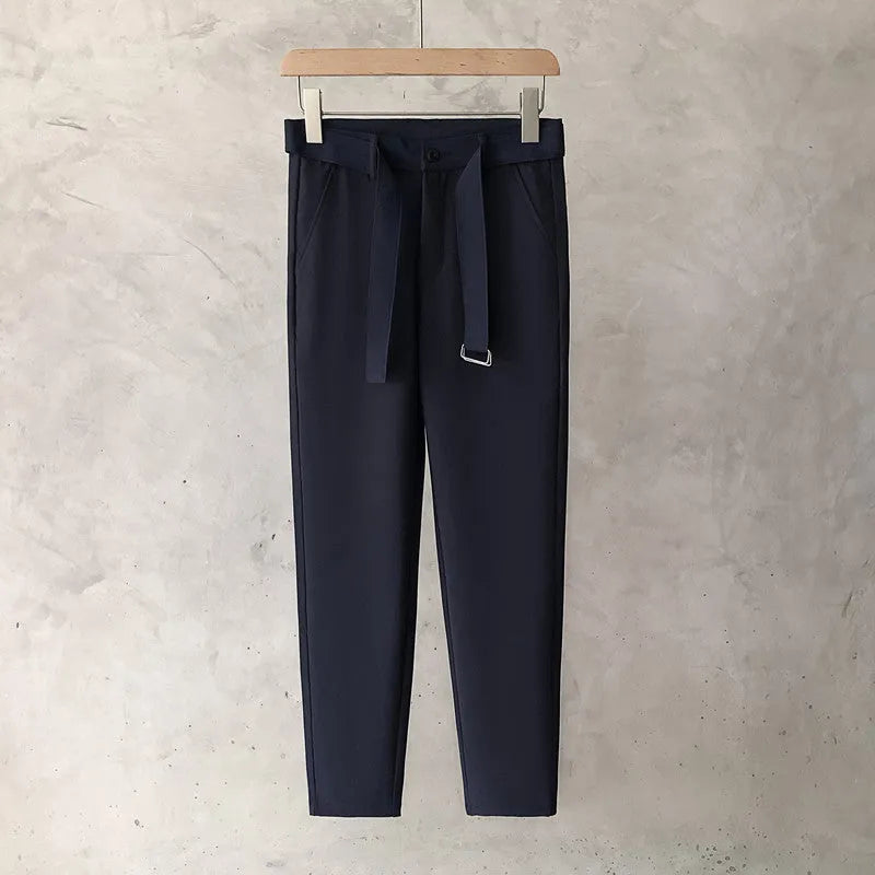 Boys slim straight wool trousers in tapered street fashion style with straight leg opening