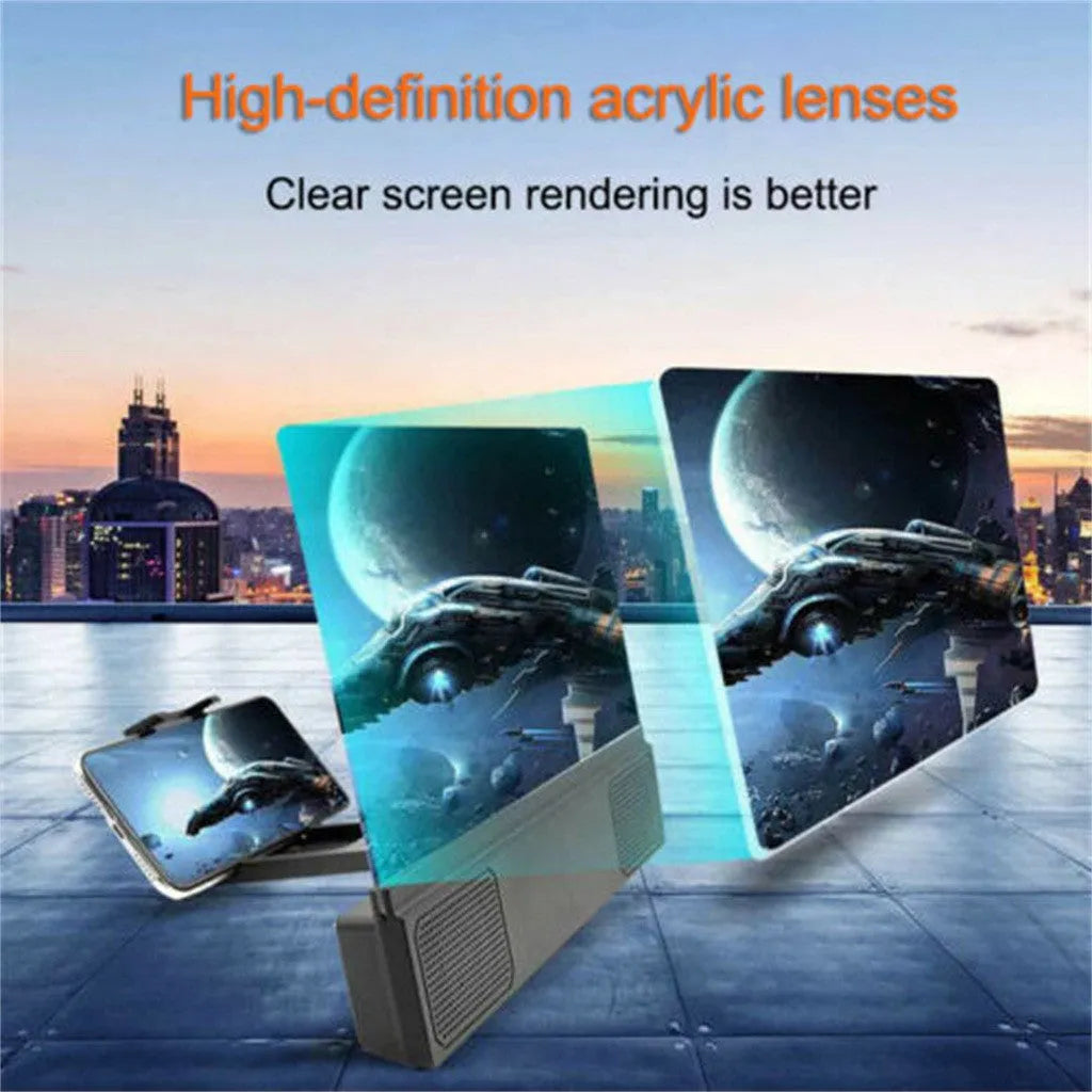 12-inch foldable mobile phone screen amplifier with adjustable gooseneck and speaker.