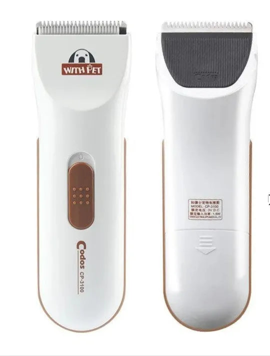 White electric pet grooming clipper with ceramic blade for dogs and cats