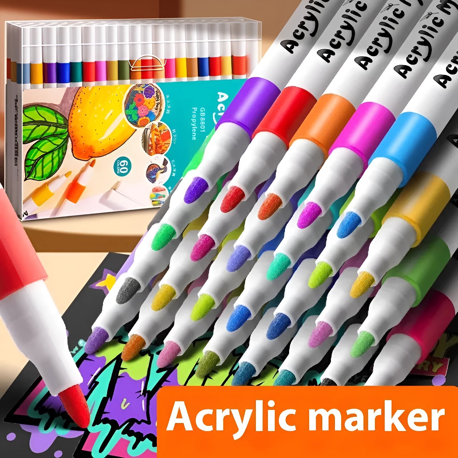 True colour acrylic marker pens in multicoloured plastic bodies for student painting projects