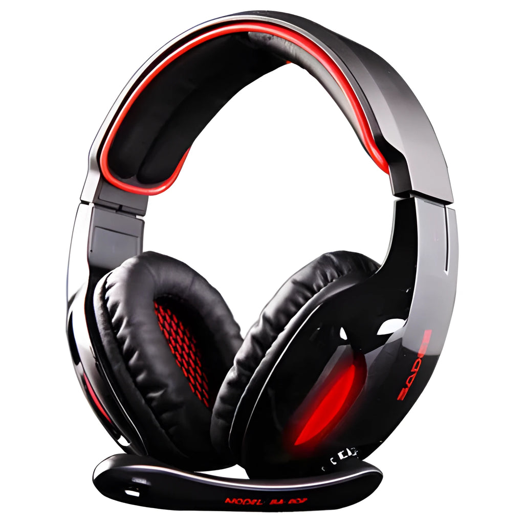 Black SADES SA902 wired USB gaming headset with over-ear cups and adjustable headband on a grey background.