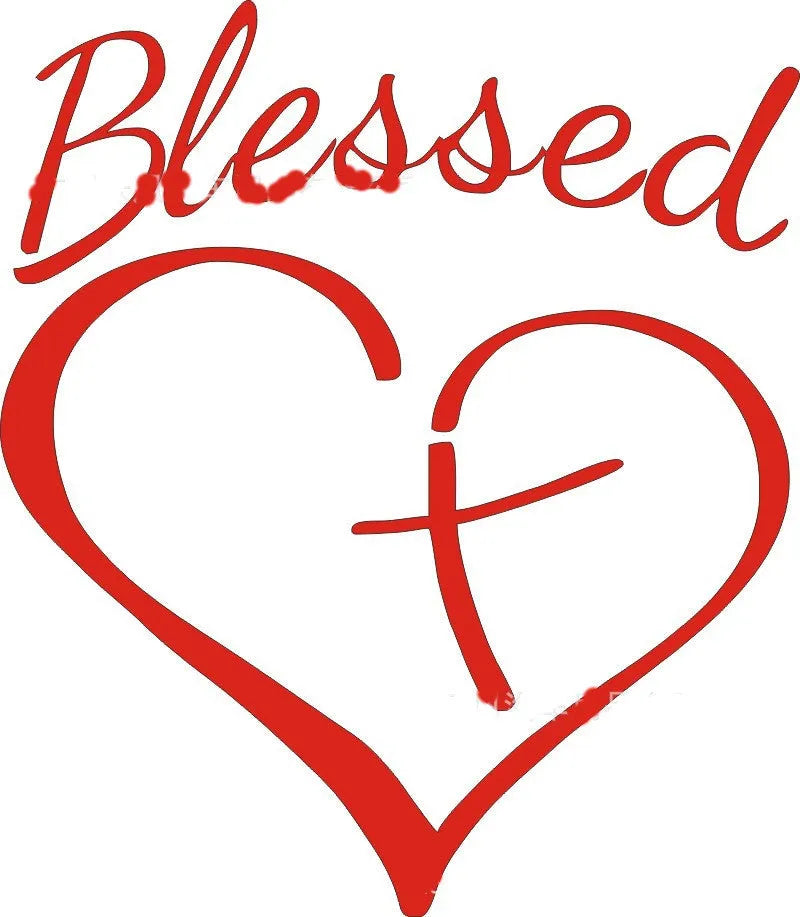 Faith Hope Love letter sticker with heart design in black, white, or red colours