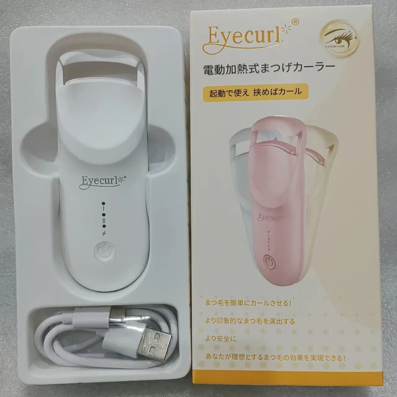 Electric heating eyelash curler with ceramic element in vanilla apricot colour with LED indicator light