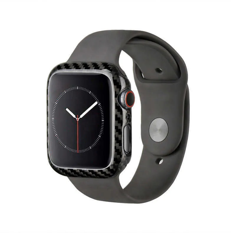 Apple Watch 4 carbon fibre case with half wrap leather construction in 44mm size