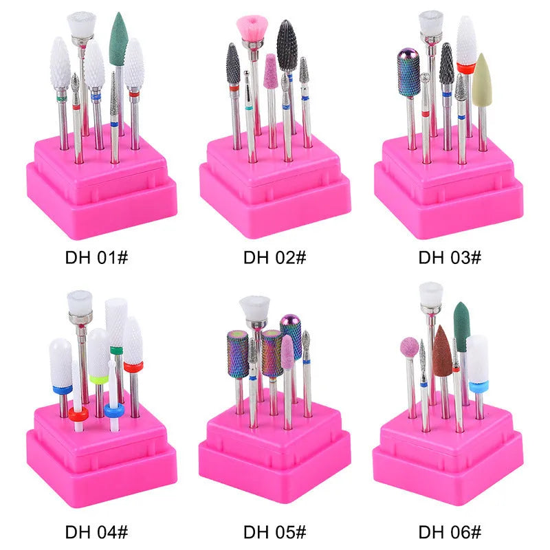 Tungsten steel nail drill bits and brush set in transparent case for manicure and pedicure