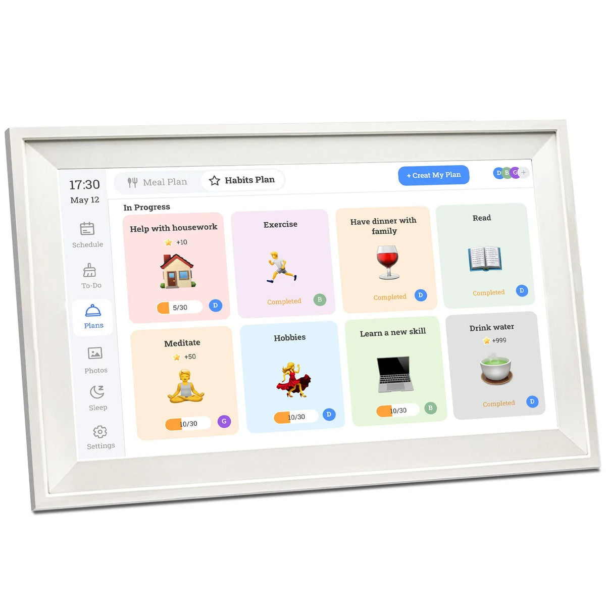 White 15.6 inch smart digital photo frame with Full HD screen on a table