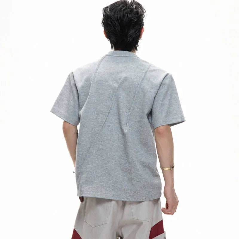 Men's loose-fit cotton t-shirt with three-dimensional pleated design in black colour