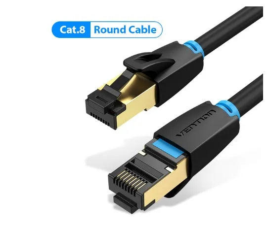 CAT8 Ethernet network cable in flat and round styles with length options for home gaming 10G connections