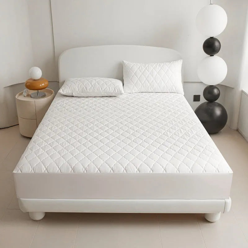 Diamond lattice quilted waterproof mattress protector in bamboo fibre, shown in a solid colour.